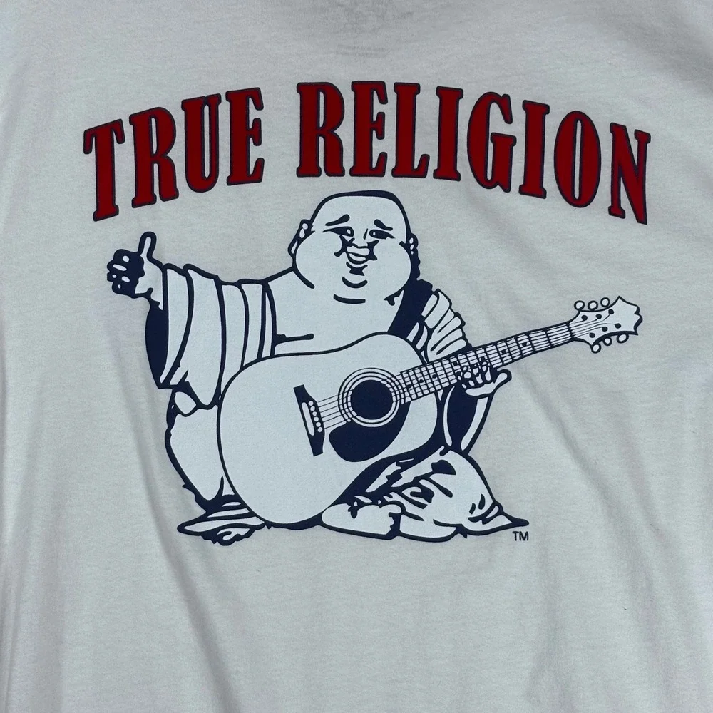 True Religion World Tour Graphic T-Shirt Mens Large Buddha‎ Guitar White